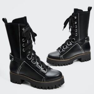 Zara Studio Black Lace-Up Combat Boots